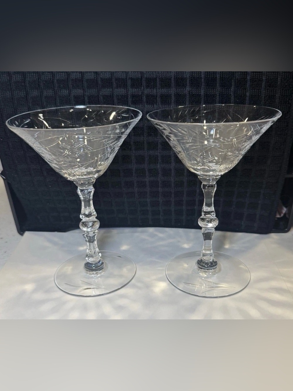 Vintage Two Clear Cut Crystal Champagne
Martini Glasses Baluster Stem Tiffin?